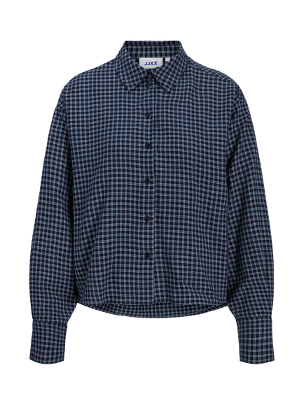 JJXX Kids' Jamie Oversized Flannel Twill Check Shirt, Dark Blue, Dark Blue