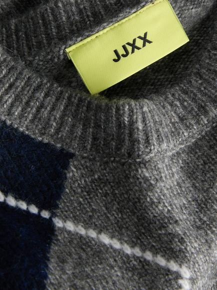 JJXX Kids' Harvi Flat Knit Argyle Crew Neck Jumper, Dark Grey - view 2, Dark Grey