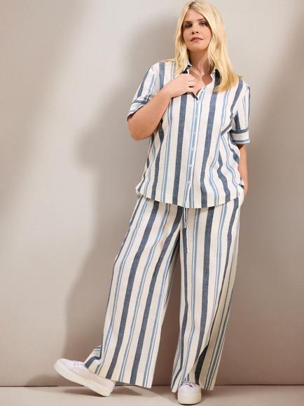 Live Unlimited Curve Striped Wide Leg Drawstring Trousers, Blue, Blue