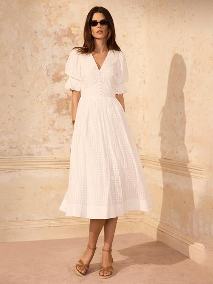 Mint Velvet Seersucker Checked Dress, White Ivory, White Ivory