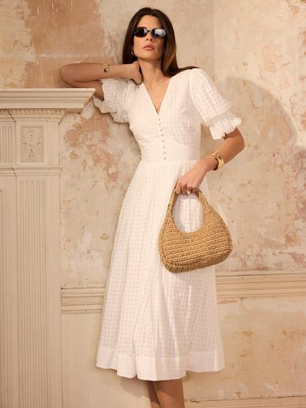 Mint Velvet Seersucker Checked Dress, White Ivory - view 2, White Ivory