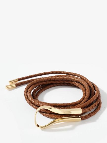 Mint Velvet Handwoven Leather Tie Waist Belt, Brown Tan