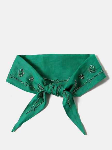 Mint Velvet Embellished Linen Women's Scarf, Green, Green