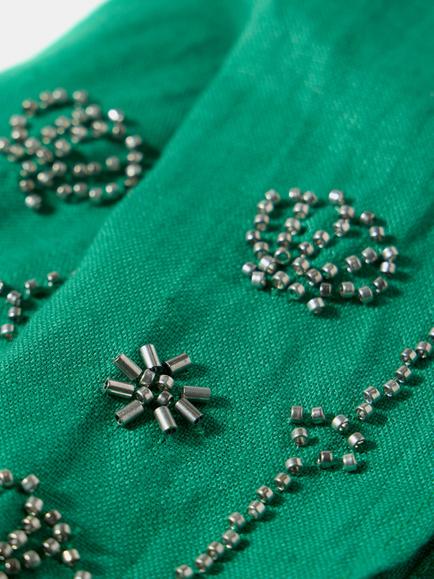 Mint Velvet Embellished Linen Women's Scarf, Green - view 2, Green