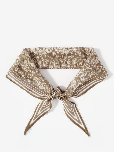 Mint Velvet Paisley Cotton Blend Neck Scarf, Green Khaki, Green Khaki