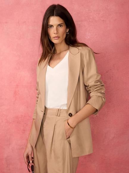 Mint Velvet Single Breasted Blazer, Brown Camel