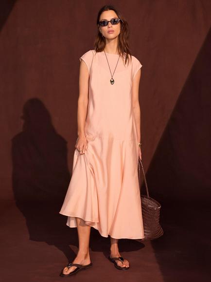 Mint Velvet Cap Sleeve Full Hem Draped Skirt Midi Dress, Light Pink, Light Pink