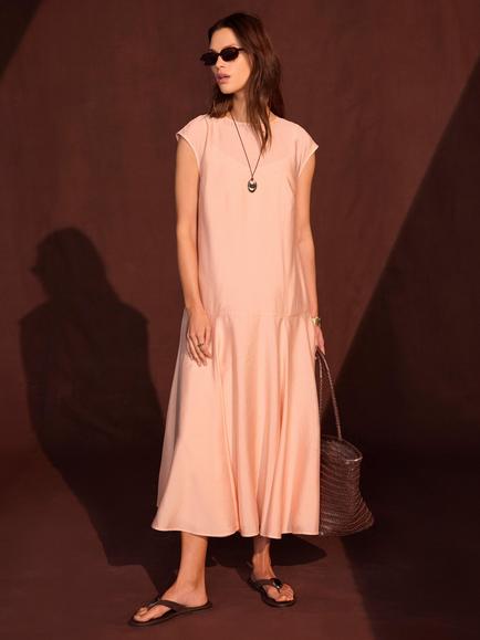 Mint Velvet Cap Sleeve Full Hem Draped Skirt Midi Dress, Light Pink - view 2, Light Pink
