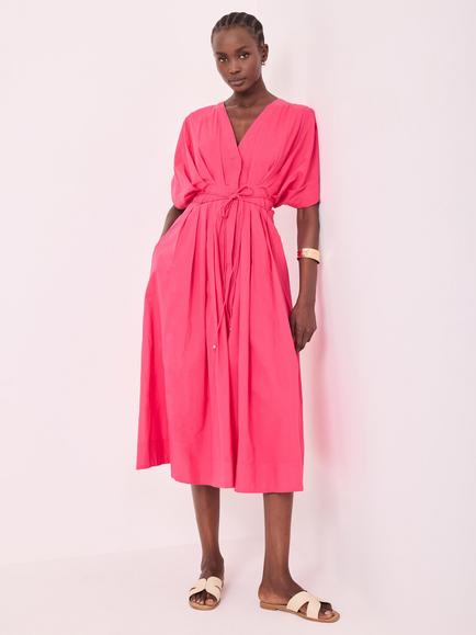 Mint Velvet Cotton Tie Waist Midi Dress, Pink - view 2, Pink