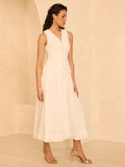 Mint Velvet Linen Blend Waistcoat Maxi Dress, White Ivory, White Ivory