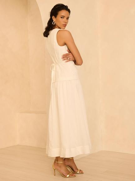 Mint Velvet Linen Blend Waistcoat Maxi Dress, White Ivory - view 2, White Ivory