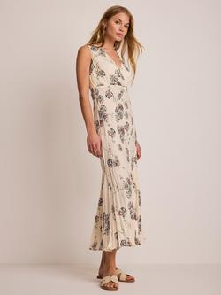 Mint Velvet Printed Crinkle Midi Dress, Natural Cream, Natural Cream