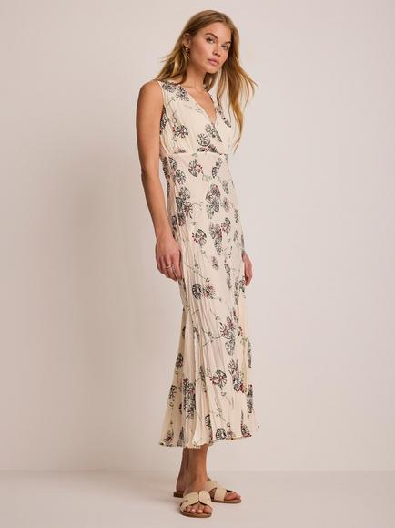 Mint Velvet Printed Crinkle Midi Dress, Natural Cream, Natural Cream