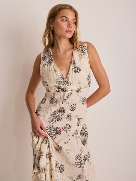Mint Velvet Printed Crinkle Midi Dress, Natural Cream - view 2, Natural Cream