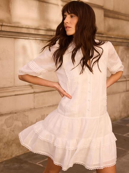 Mint Velvet Ramie Mini Dress, White Ivory, White Ivory