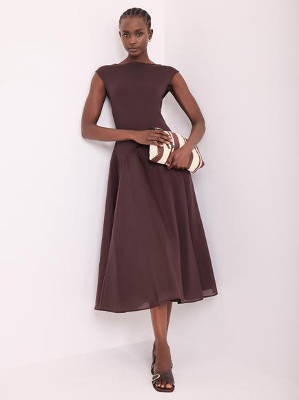 Mint Velvet Sleeveless Fit and Flare Midi Dress, Brown