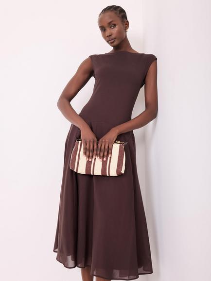 Mint Velvet Sleeveless Fit and Flare Midi Dress - view 2, Brown