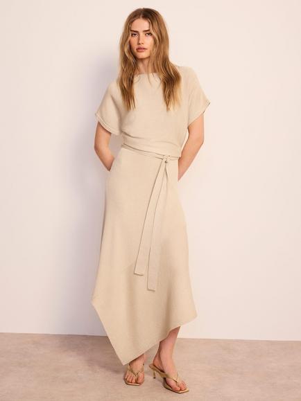 Mint Velvet Metallic Asymmetric Knit Midi Dress, Natural Stone, Natural Stone