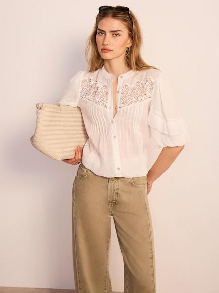 Mint Velvet Ramie Lace Top, White Ivory, White Ivory