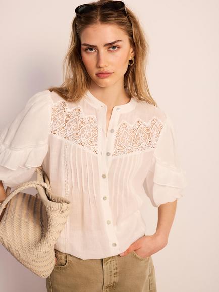 Mint Velvet Ramie Lace Top, White Ivory - view 2, White Ivory