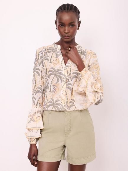 Mint Velvet Palm Print Long Sleeve Top, Green/Multi - view 2, Green/Multi