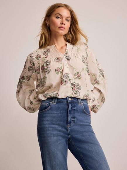 Mint Velvet Floral Long Sleeve Top, Natural Cream - view 2, Natural Cream