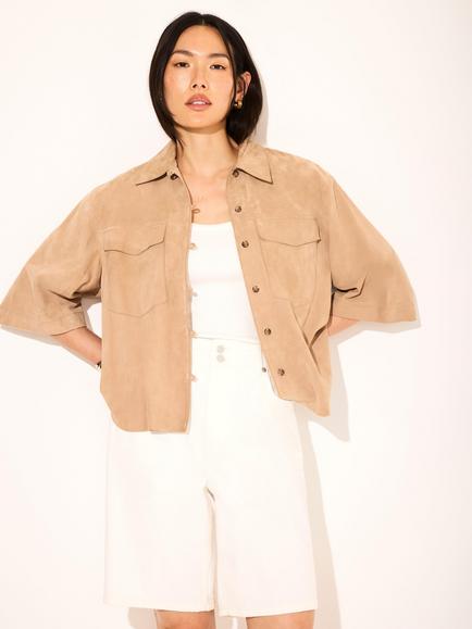 Mint Velvet Suede Oversized Shirt Top, Natural, Natural