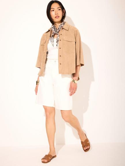 Mint Velvet Suede Oversized Shirt Top, Natural - view 2, Natural