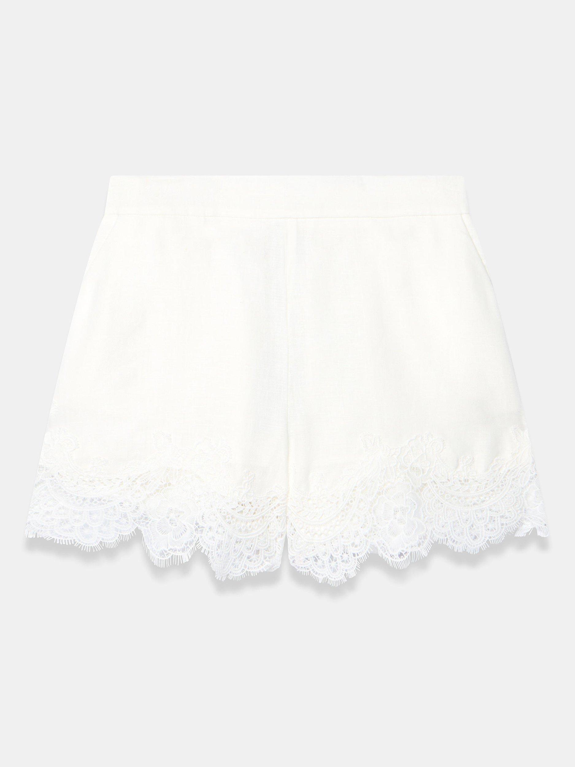 Mint Velvet Lace Trim Linen Shorts, White Ivory