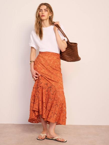 Mint Velvet Lace Maxi Skirt, Orange, Orange