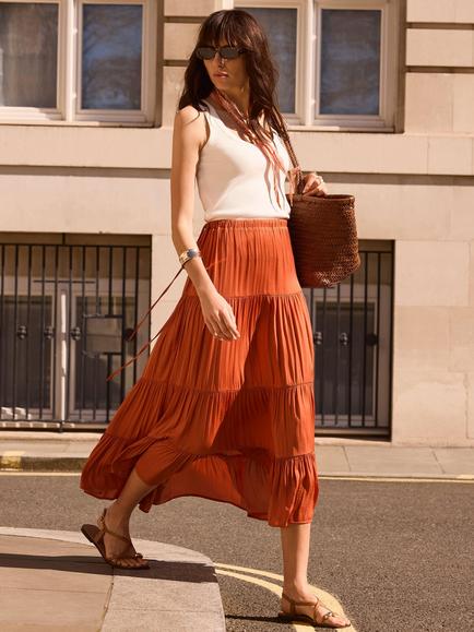Mint Velvet Lace Maxi Skirt, Orange - view 2, Orange
