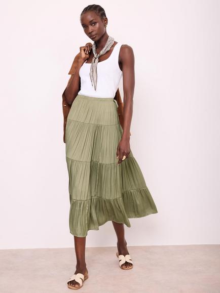 Mint Velvet Tiered A Line Maxi Skirt, Green Khaki - view 2, Green Khaki