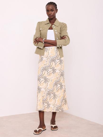 Mint Velvet Palm Print Midi Skirt, Green/Multi - view 2, Green/Multi