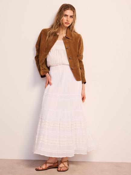 Mint Velvet Broderie Tiered Maxi Skirt, White Ivory, White Ivory