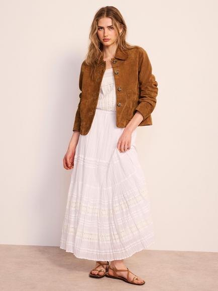 Mint Velvet Broderie Tiered Maxi Skirt, White Ivory - view 2, White Ivory