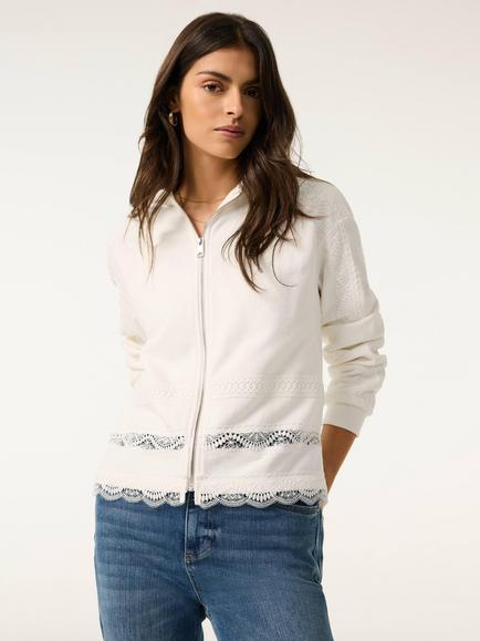 Mint Velvet Cotton Lace Hoodie, White Ivory - view 2, White Ivory