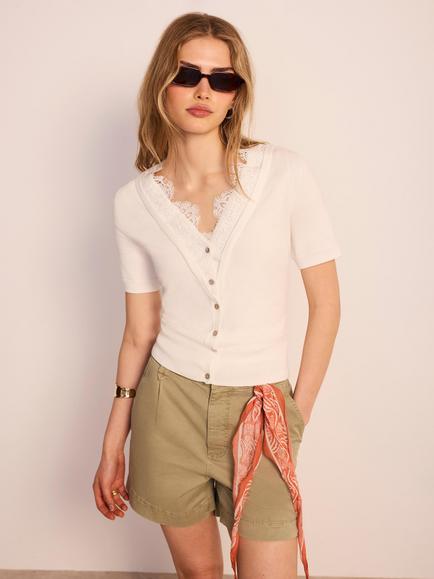 Mint Velvet Cotton Lace Trim Top, Natural Cream, Natural Cream