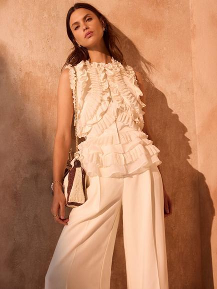 Mint Velvet Ruffle Detail Sleeveless Top, Natural Cream - view 2, Natural Cream