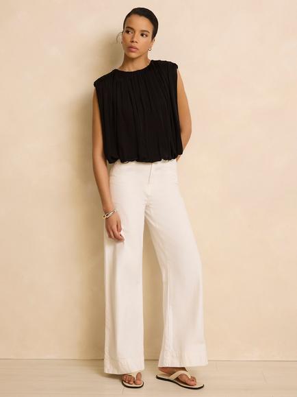 Mint Velvet Pleated Bubble Hem Sleeveless Top, Black - view 2, Black