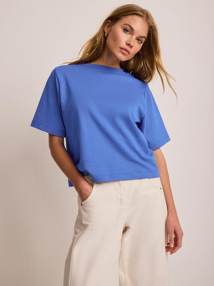 Mint Velvet Cotton Crew Neck T-Shirt, Blue, Blue Multi Blue