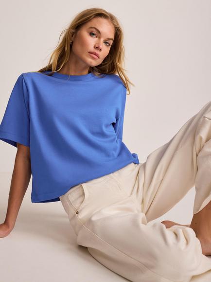 Mint Velvet Cotton Crew Neck T-Shirt, Blue - view 2, Blue Multi Blue
