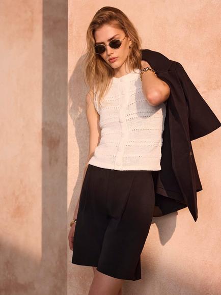 Mint Velvet Cotton Rich Knitted Tank Top, White Ivory - view 2, White Ivory