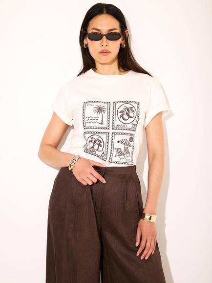Mint Velvet Cotton Stamp Graphic Crew Neck T-Shirt, White Ivory, White Ivory