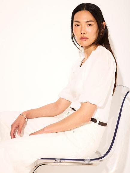 Mint Velvet Puff Sleeve T-Shirt, White Ivory - view 2, White Ivory