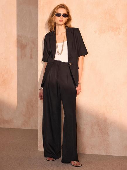 Mint Velvet Linen Blend Wide Leg Trousers, Black, Black