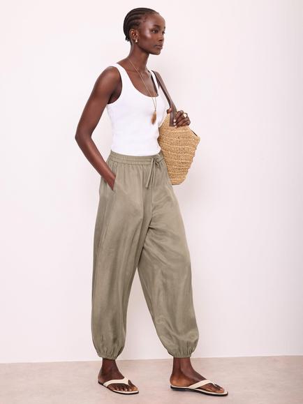 Mint Velvet High Rise Balloon Trousers, Khaki, Khaki