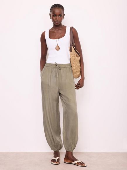Mint Velvet High Rise Balloon Trousers, Khaki - view 2, Khaki