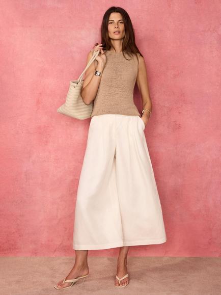 Mint Velvet Mid Rise Wide Leg Cropped Trousers, Natural Cream, Natural Cream