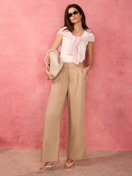 Mint Velvet Linen Blend Wide Leg Trousers, Brown Camel, Brown Camel