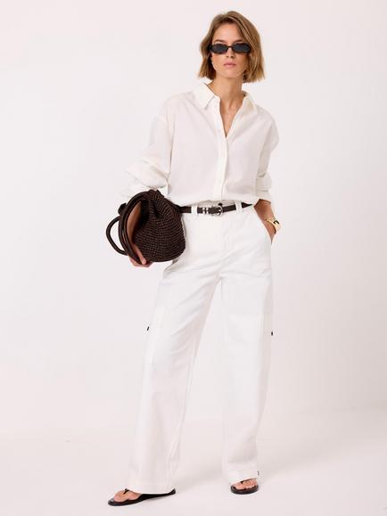 Mint Velvet Cotton Rich Wide Leg Trousers, White Ivory, White Ivory